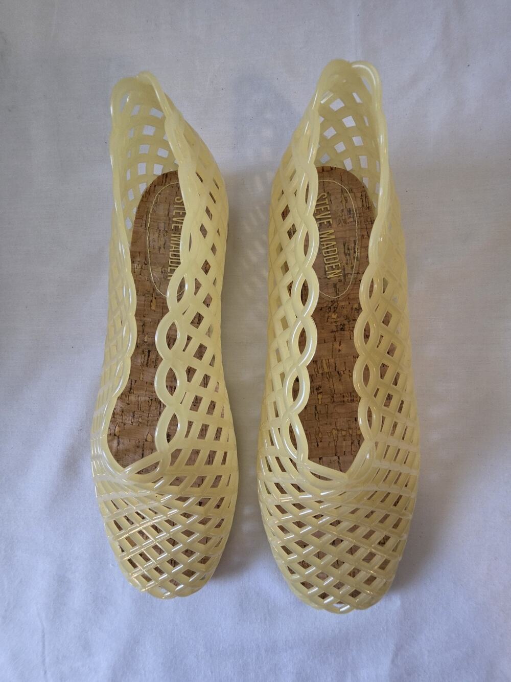 Steve Madden Grove Jelly Flats Yellow Cork Footbed Women's Size 9 Mesh Ballet